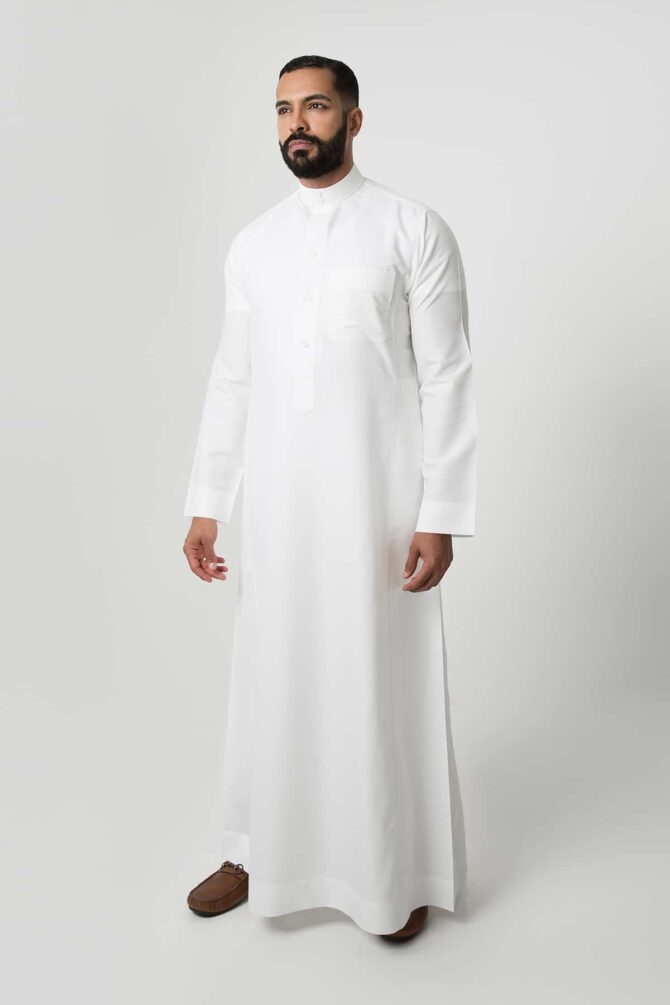 Classic-Thobe-Cream-Buttons-plain-Triangular-round-collar-1