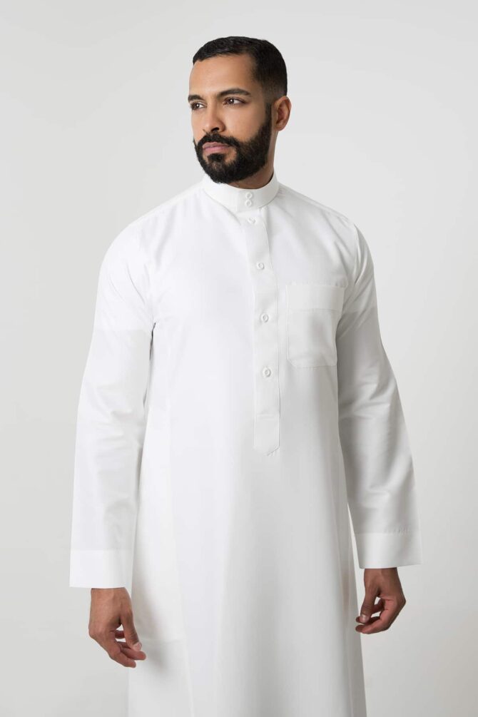 Classic-Thobe-Cream-Buttons-plain-Triangular-round-collar-2