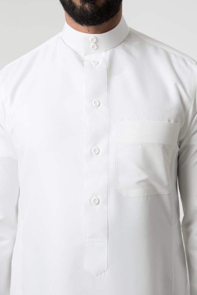 Classic-Thobe-Cream-Buttons-plain-Triangular-round-collar-5