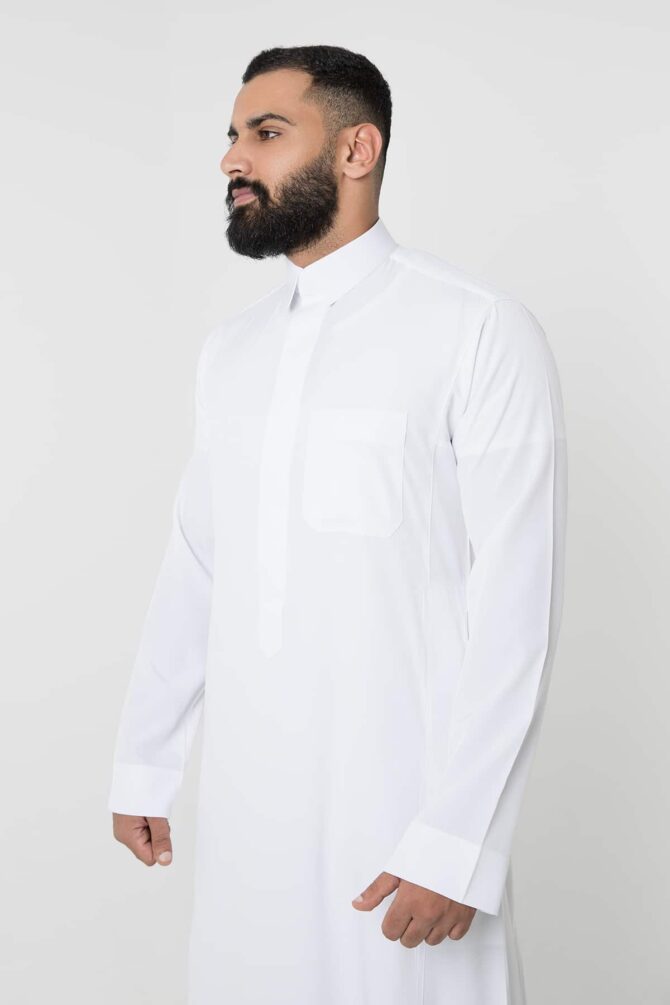 Alshiaka_Thobe_Silk_ Plain_round collar_White-2-bais