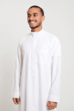 ⁦ثوب شبابي مزخرف أبيض ياقة سادة⁩ - الصورة ⁦4⁩