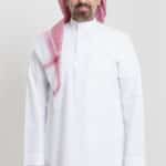 Fakher, Thobe, Feno, White, Plain round collar