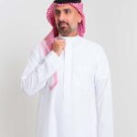 ثوب مزخرف أبيض ياقة سادة - رجالي