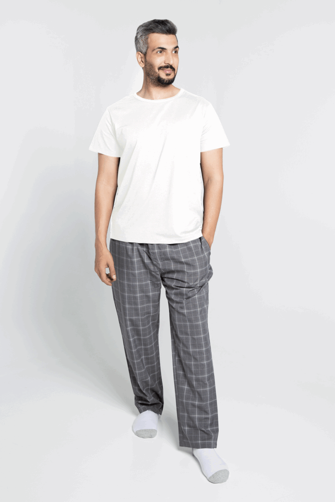 pajama-pant-shirt-set-white-cotton-plaid-round-neck-men-3