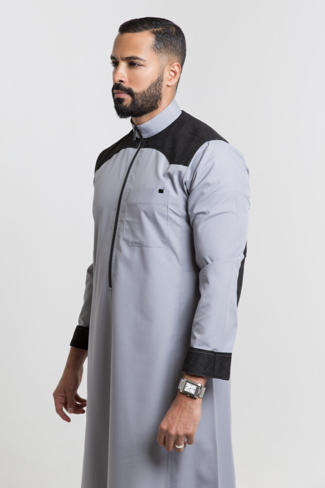 ⁦ثوب رجالي ري ثوب رمادي مع أسود⁩ - الصورة ⁦4⁩