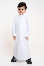 Al Shiaka Embroidered Thobe – White for kids