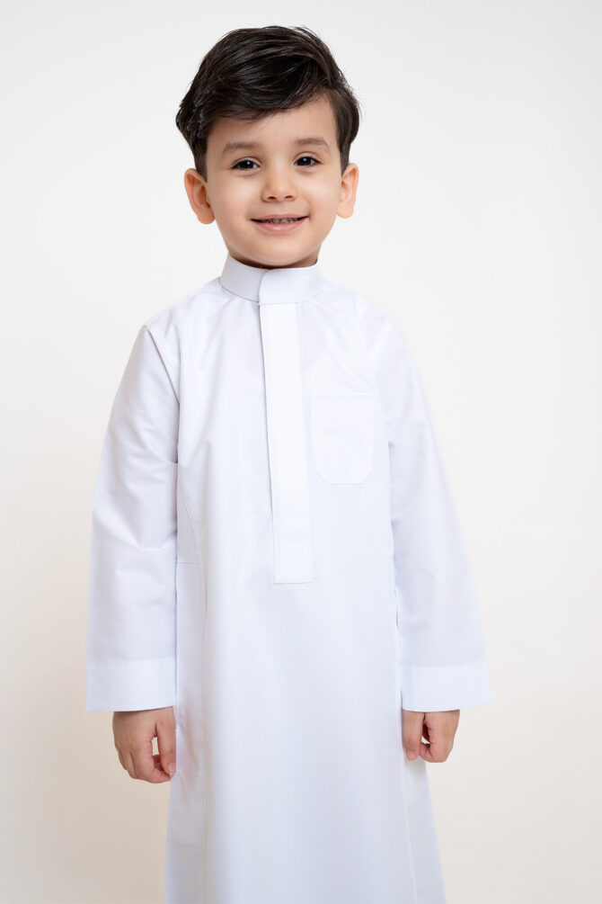 Al Shiaka Embroidered Thobe – White for kids - Image 3