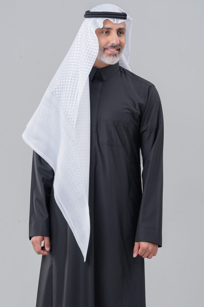 Al Shiaka Men’s Business Thobe, Qalab Collar, Black - Image 3