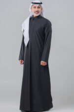 Al Shiaka Men’s Business Thobe, Qalab Collar, Black - Image 4