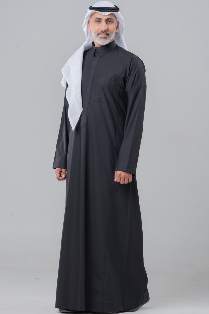 Al Shiaka Men’s Business Thobe, Qalab Collar, Black - Image 4