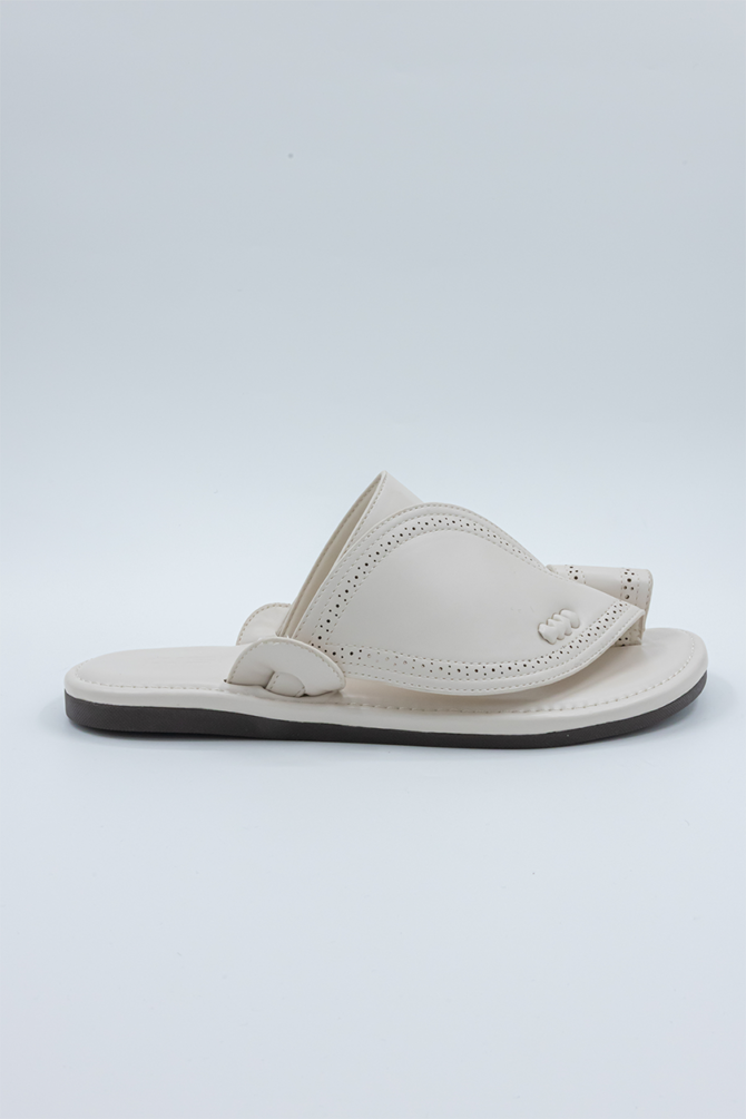 AlShiaka Wesm Off White Oriental Leather Men’s Slippers - Image 2