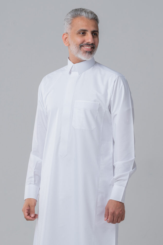 Al Shiaka men’s Trendy Striped Thobe White - Image 4