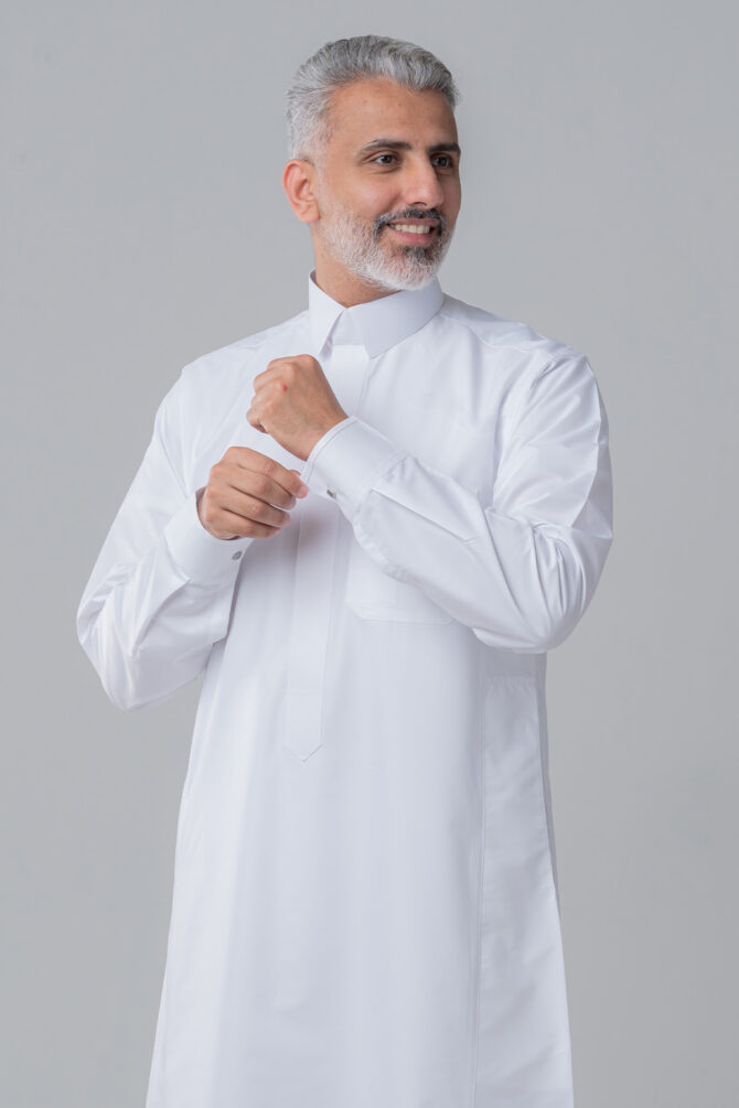 Al Shiaka men’s Trendy Striped Thobe White - Image 5