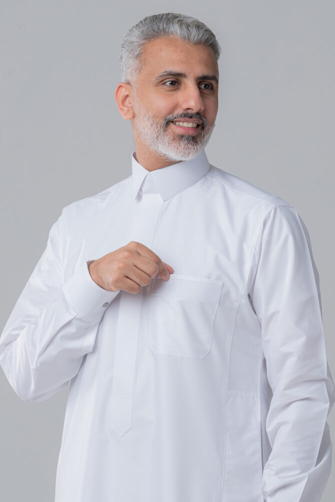 Al Shiaka men’s Trendy Striped Thobe White - Image 6