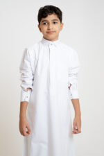 Al Shiaka Youth Trendy Striped Thobe – White