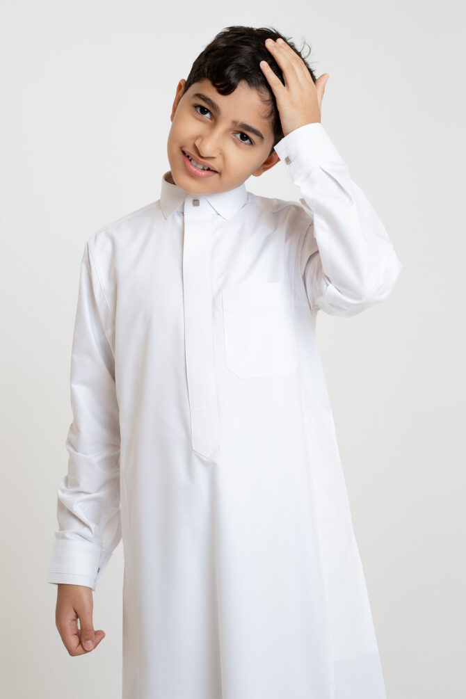 Al Shiaka Youth Trendy Striped Thobe – White - Image 3