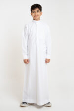 Al Shiaka Youth Trendy Striped Thobe – White - Image 5