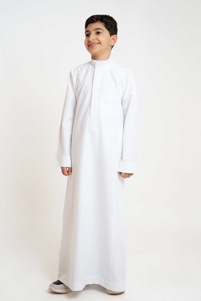 Al Shiaka Embroidered Thobe – White for youth - Image 3