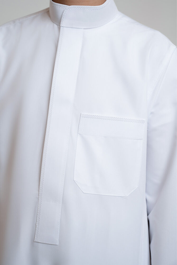 Al Shiaka Embroidered Thobe – White for youth - Image 2