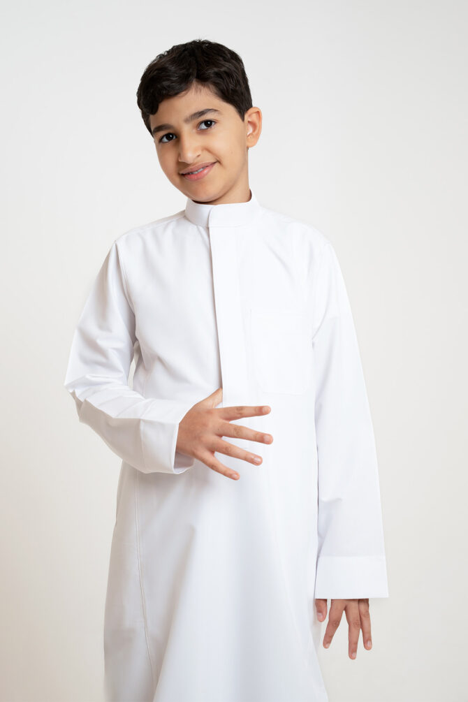 Al Shiaka Embroidered Thobe – White for youth - Image 5