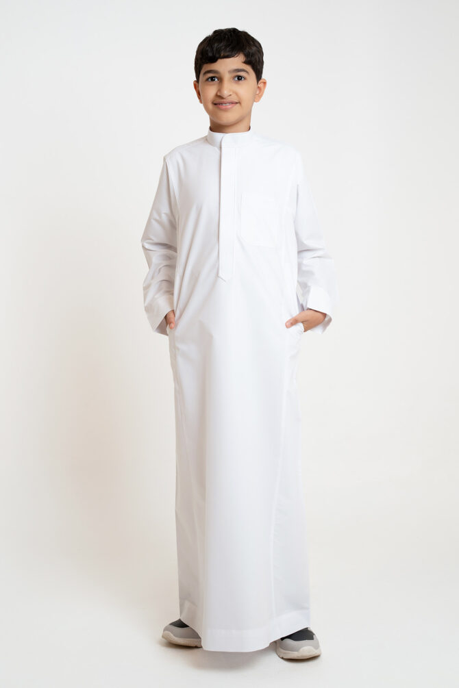 Al Shiaka Embroidered youth thobe – White - Image 3