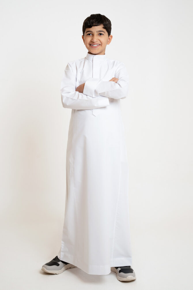 Al Shiaka Embroidered youth thobe – White - Image 4