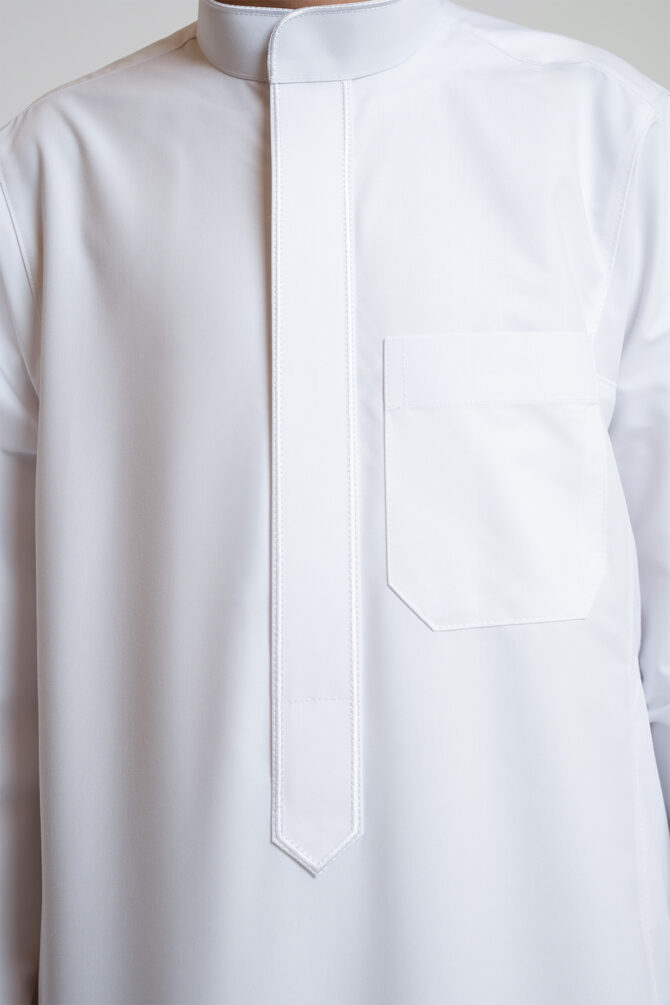 Al Shiaka Embroidered youth thobe – White - Image 2