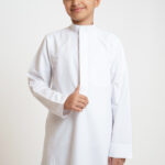Al Shiaka Embroidered youth thobe – White