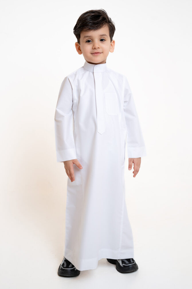 Al Shiaka Embroidered Kids thobe – White - Image 2