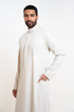 Men’s embroidered thobe - Light Beige - Image 3