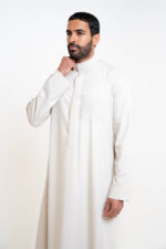 Men’s embroidered thobe - Light Beige - Image 4