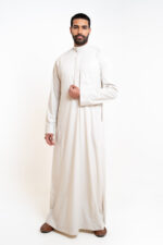 Men’s embroidered thobe - Light Beige - Image 6