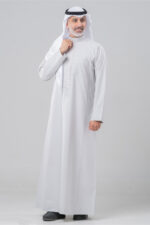Men’s embroidered thobe - Light gray - Image 3