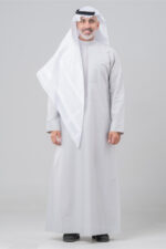 Men’s embroidered thobe - Light gray - Image 4