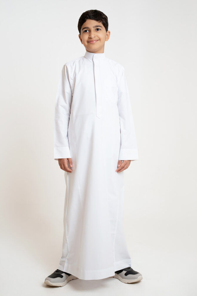 Al Shiaka youth Embroidered Thobe – White - Image 3