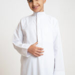Al Shiaka youth Embroidered Thobe – White