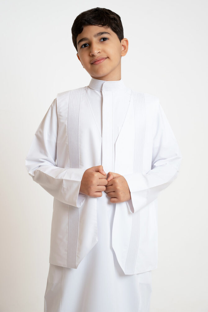 Al Shiaka youth Embroidered Thobe – White - Image 5