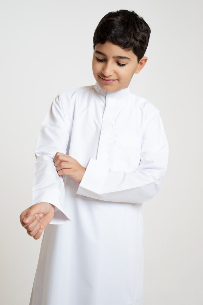Al Shiaka youth Embroidered Thobe – White - Image 6