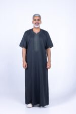 Al Shiaka Embroidered Jalabiya – Olive Short Sleeves
