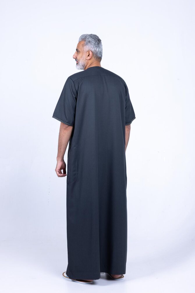 Al Shiaka Embroidered Jalabiya – Olive Short Sleeves - Image 2