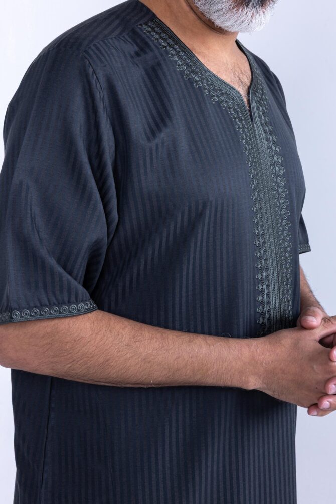 Al Shiaka Embroidered Jalabiya – Olive Short Sleeves - Image 3