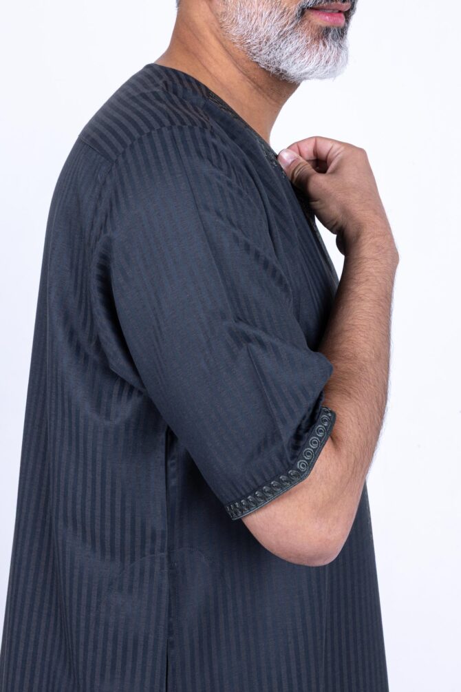 Al Shiaka Embroidered Jalabiya – Olive Short Sleeves - Image 4