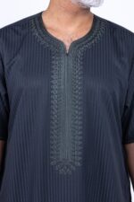 Al Shiaka Embroidered Jalabiya – Olive Short Sleeves - Image 5