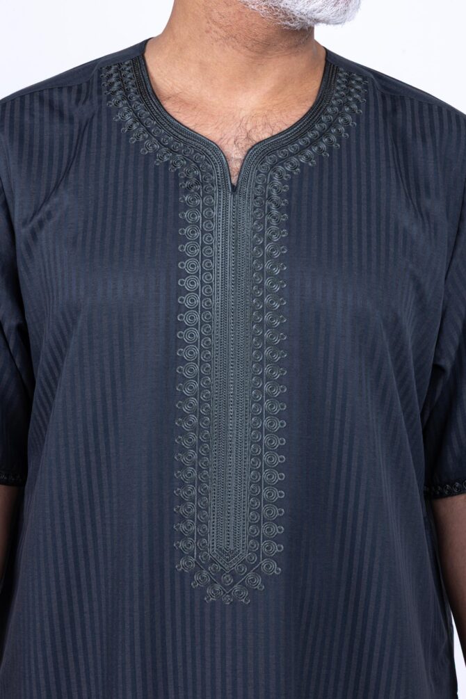 Al Shiaka Embroidered Jalabiya – Olive Short Sleeves - Image 5