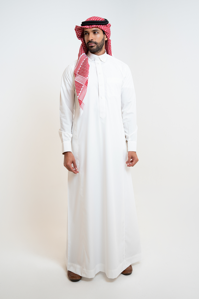 ⁦ثوب الشياكة ري ثوب رجالي, كريمي, أكمام كبك, قلاب⁩ - الصورة ⁦3⁩
