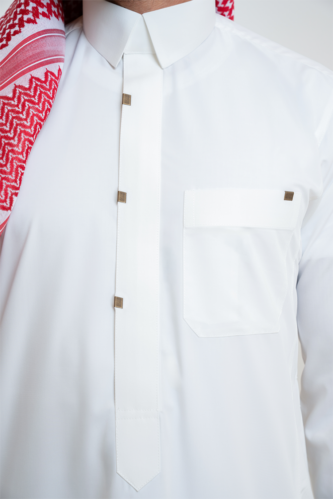 ⁦ثوب الشياكة ري ثوب رجالي, كريمي, أكمام سادة, قلاب⁩ - الصورة ⁦4⁩