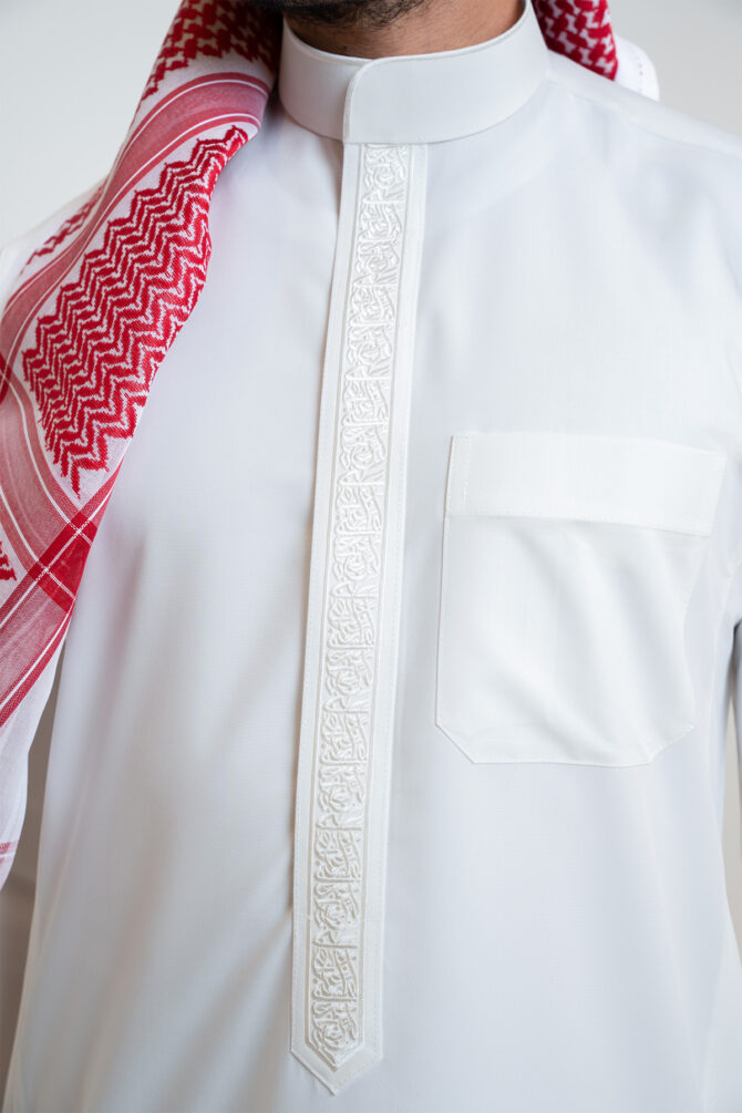 Men’s embroidered thobe - Creamy - Image 4