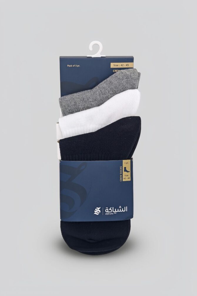 Men’s Cotton Crew Socks, Black - White - Grey - Image 3