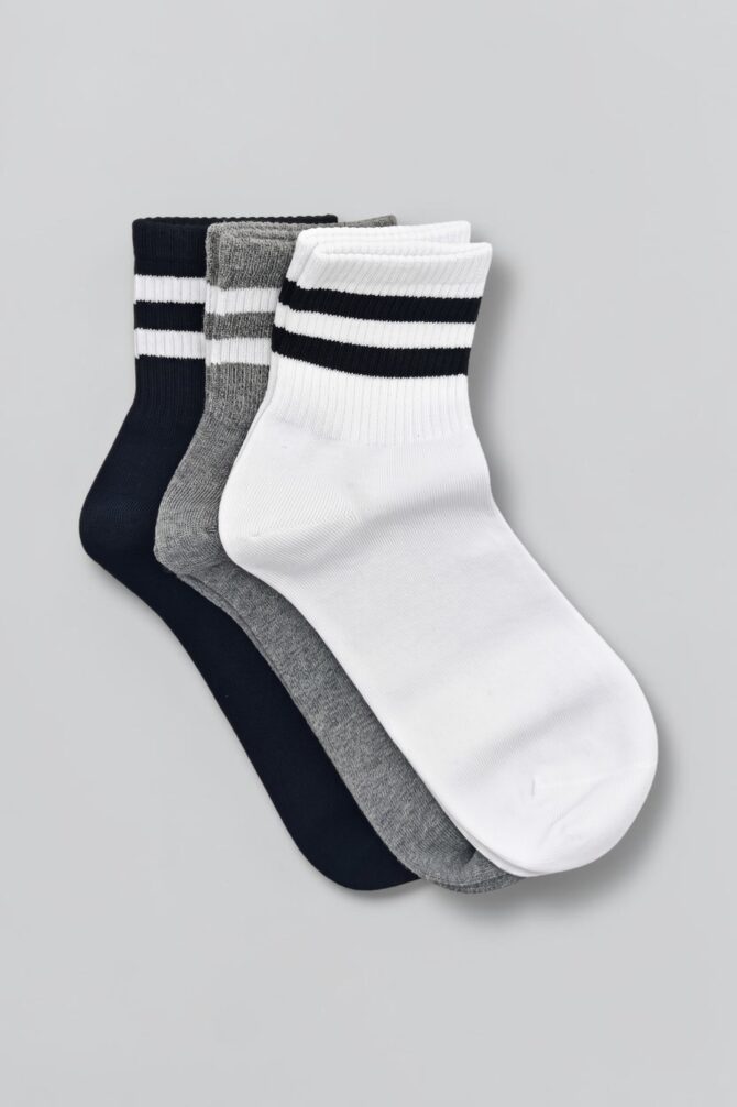 Men’s Cotton Crew Socks, Black - White - Grey - Image 2