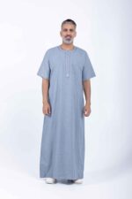 Light Blue Men's Jalabiya with Elegant Embroidered - Image 2